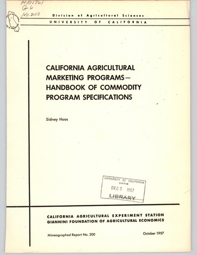 California agricultural marketing programs--