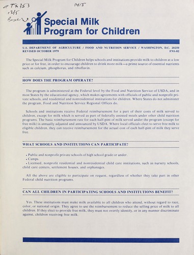 Special milk program for children