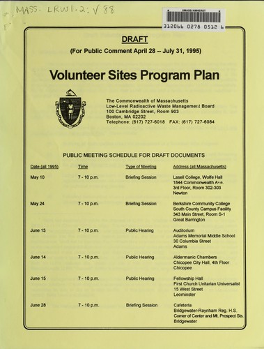 Volunteer sites program plan