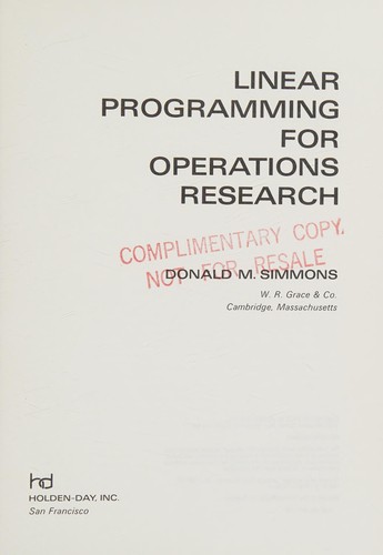 Linear programming for operations research
