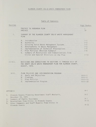Solid waste management plan for Alemeda County, December 8, 1975 revision