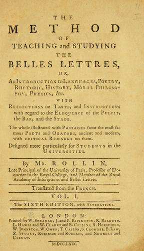 De la manière d'enseigner et d'étudier les belles-lettres