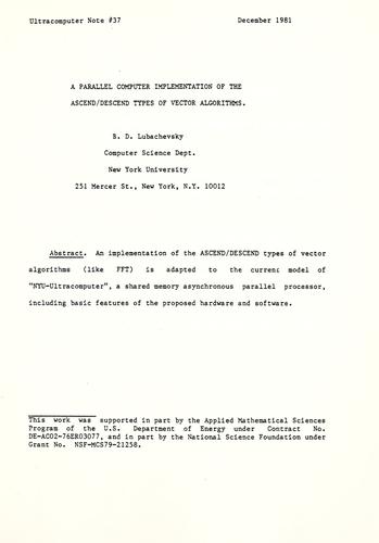 A parallel computer implementation of the ascend/descend types of vector algorithms
