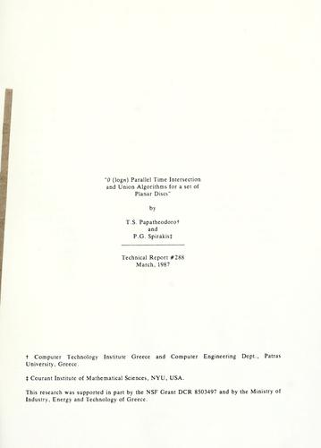 0 (logn) parallel time intersection and union algorithms for a set of planar discs