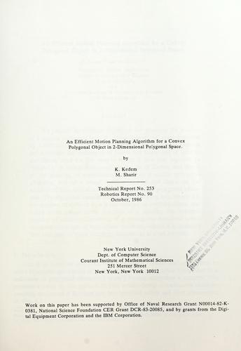 An efficient motion planning algorithm for a convex polygonal object in 2-dimensional polygonal space