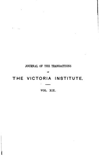 Journal of the Transactions of the Victoria Institute, Or Philosophical Society of Great Britain