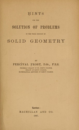 Hints for the solution of problems in the third edition of Solid geometry