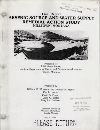 Arsenic source and water supply remedial action study, Milltown, Montana