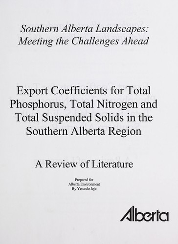 Export coefficients for total phosphorus, total nitrogen and total suspended solids in the southern Alberta region