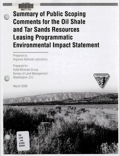 Summary of public scoping comments for the oil shale and tar sands resources leasing programmatic environmental impact statement