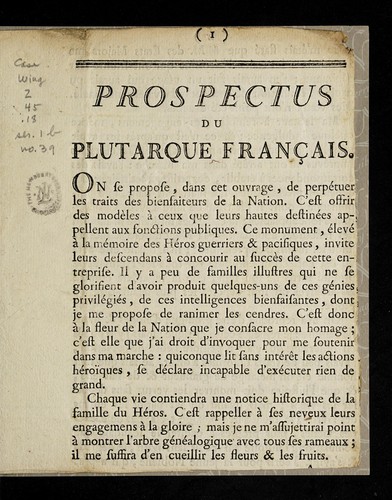 Prospectus du Plutarque franc ʹais
