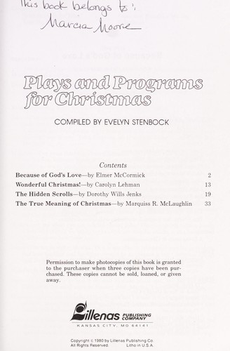 Plays and Programs for Christmas
