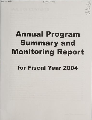 Annual program summary and monitoring report for fiscal year 2004