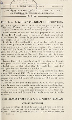The A.A.A. wheat program in operation