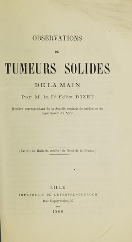 Observations de tumeurs solides de main ...