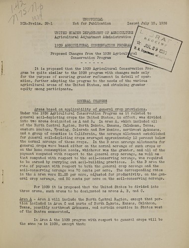 1939 Agricultural conservation program, proposed changes from the 1938 Agricultural conservation program