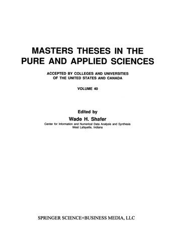 Masters Theses in the Pure and Applied Sciences