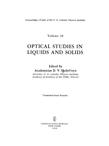Optical Studies in Liquids and Solids