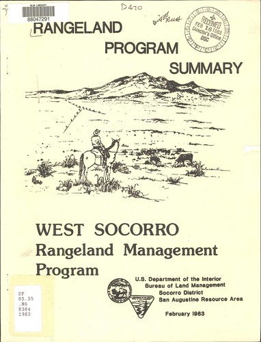 West Socorro rangeland management program