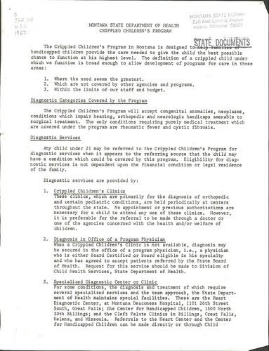 Montana State Department of Health crippled children's program