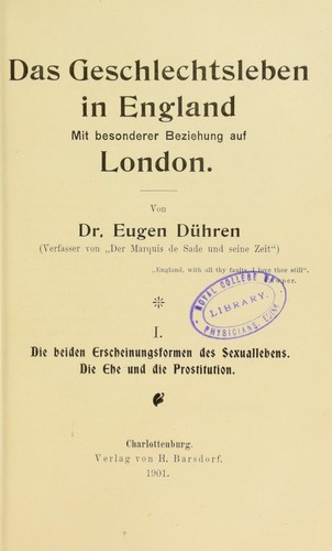 Das Geschlechtsleben in England Mit besonderer Beziehung auf London, 1. Teil